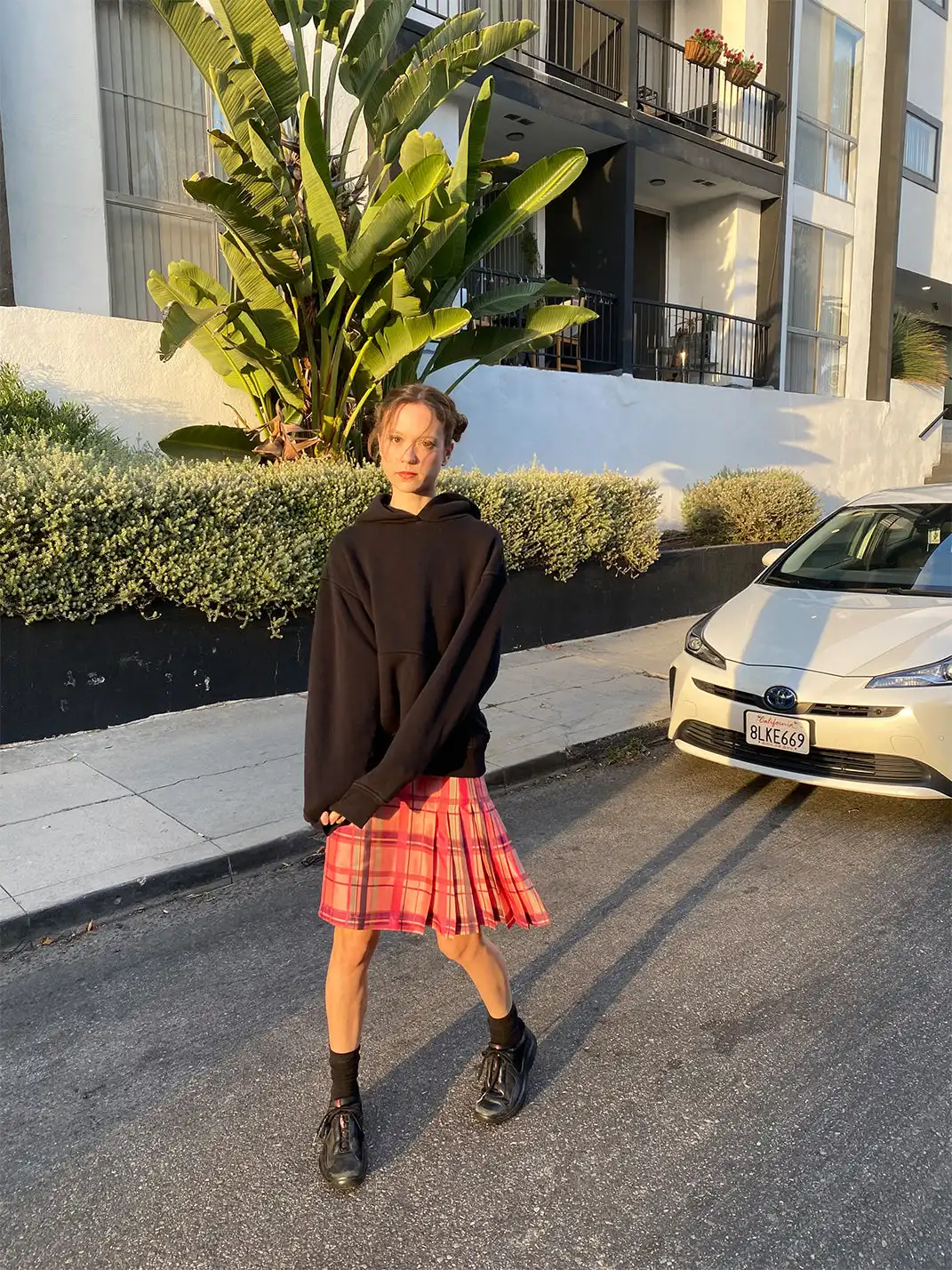 Risque Rose | Pink Plaid Midi Skirt