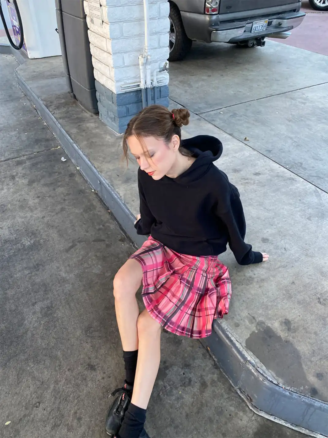 Risque Rose | Pink Plaid Midi Skirt