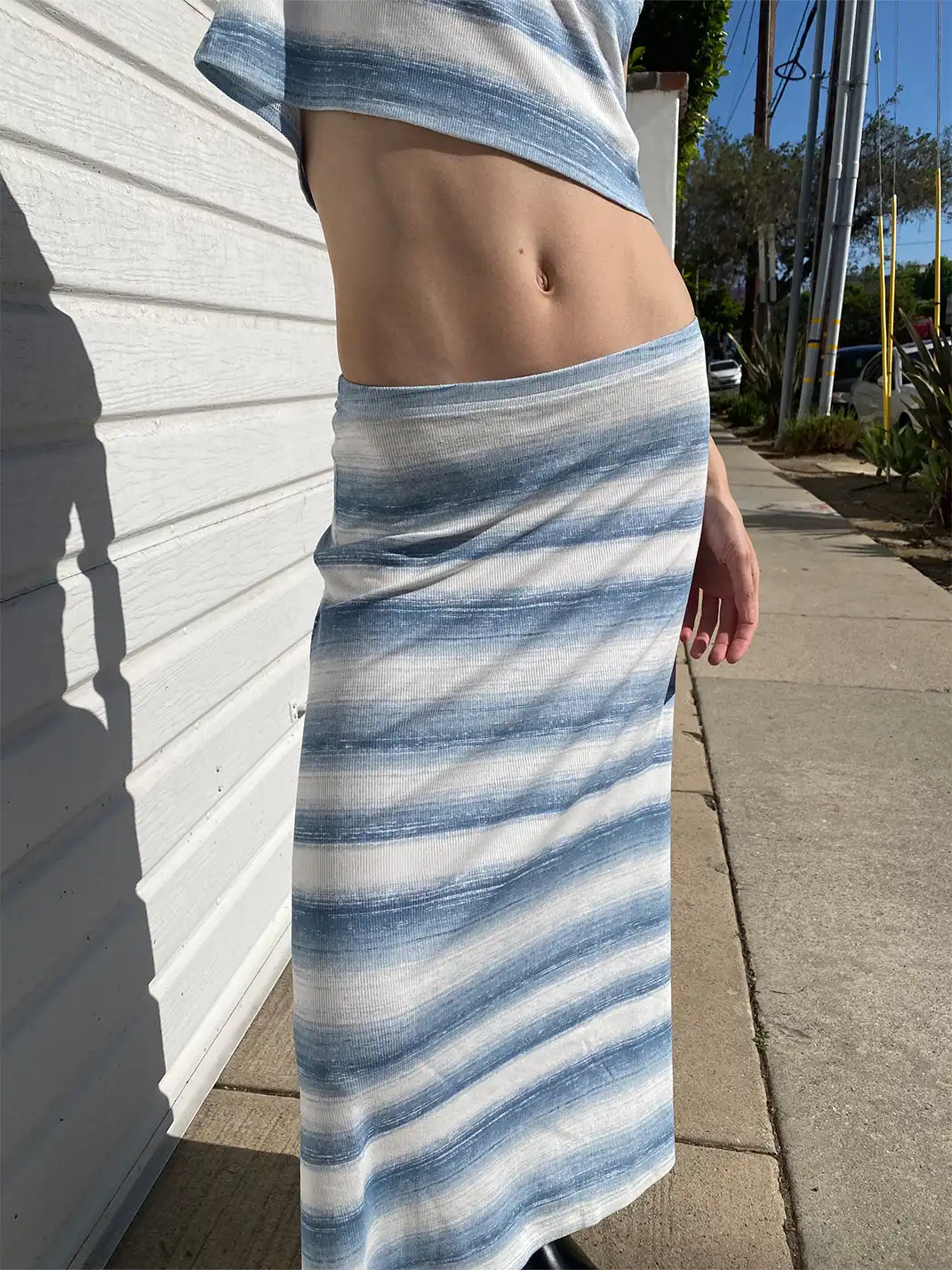 Risque Rose | Blue Striped Ribbed T-Shirt & Long Dress Set