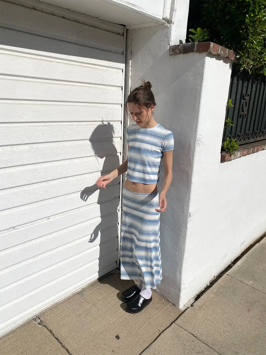 Risque Rose | Blue Striped Ribbed T-Shirt & Long Dress Set