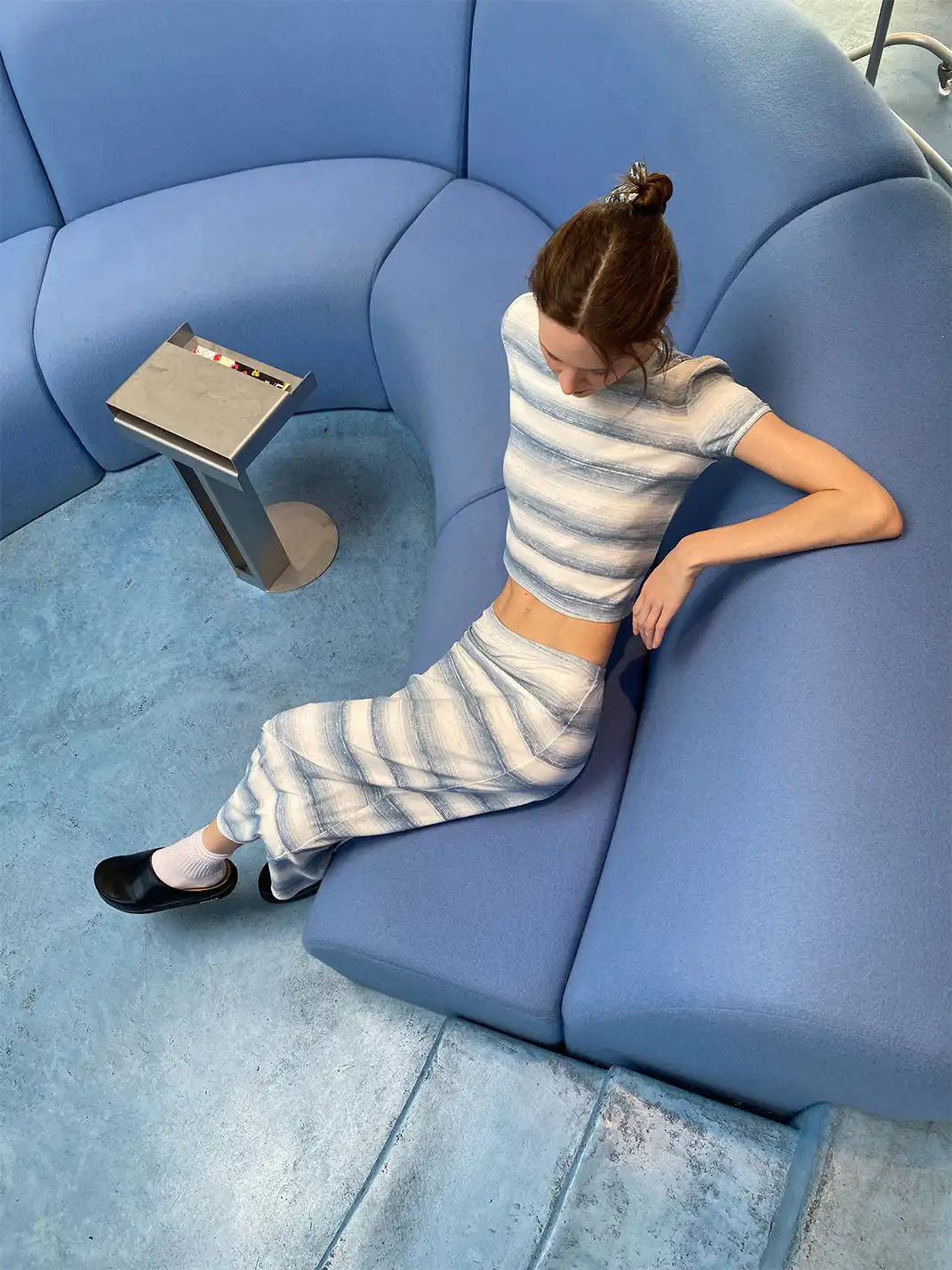 Risque Rose | Blue Striped Ribbed T-Shirt & Long Dress Set