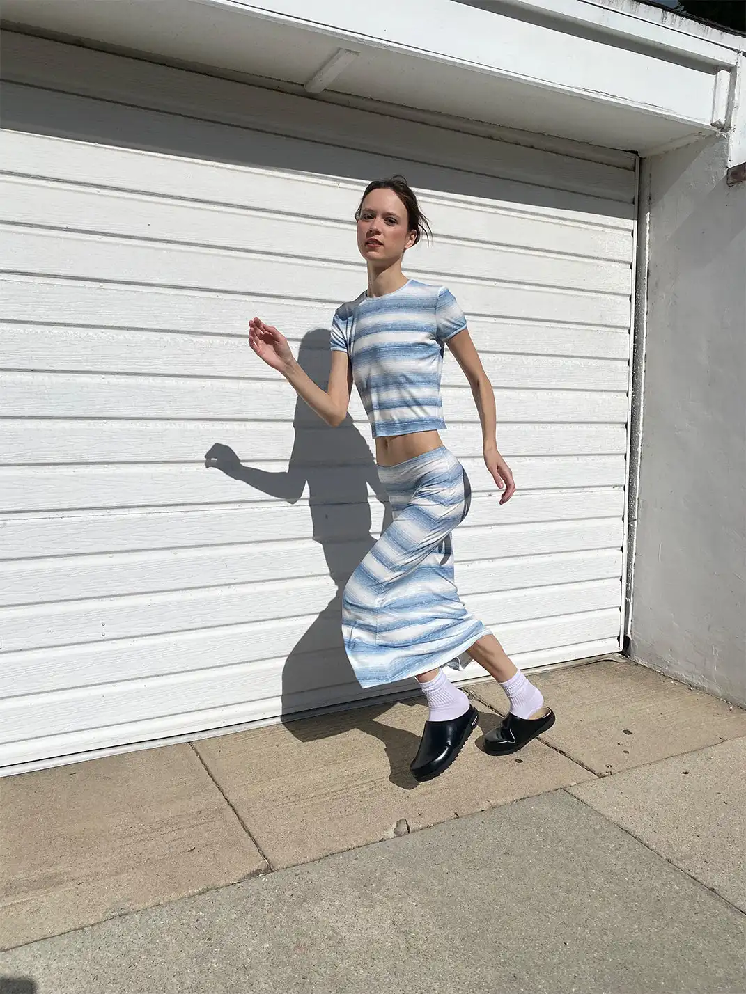 Risque Rose | Blue Striped Ribbed T-Shirt & Long Dress Set