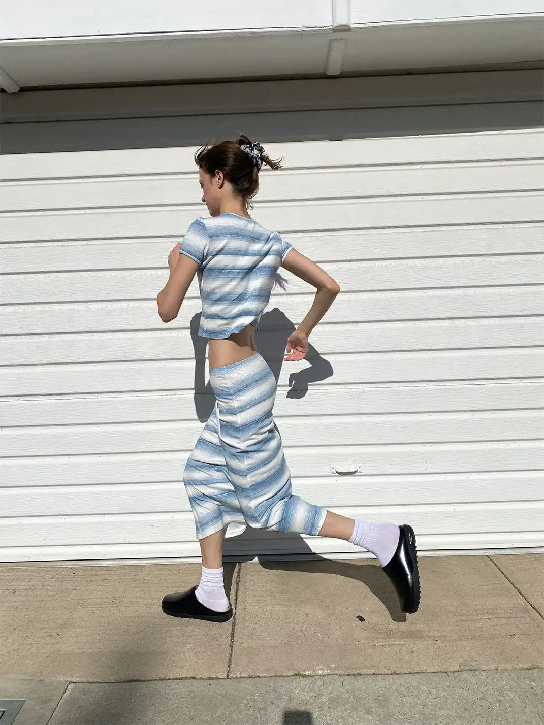 Risque Rose | Blue Striped Ribbed T-Shirt & Long Dress Set