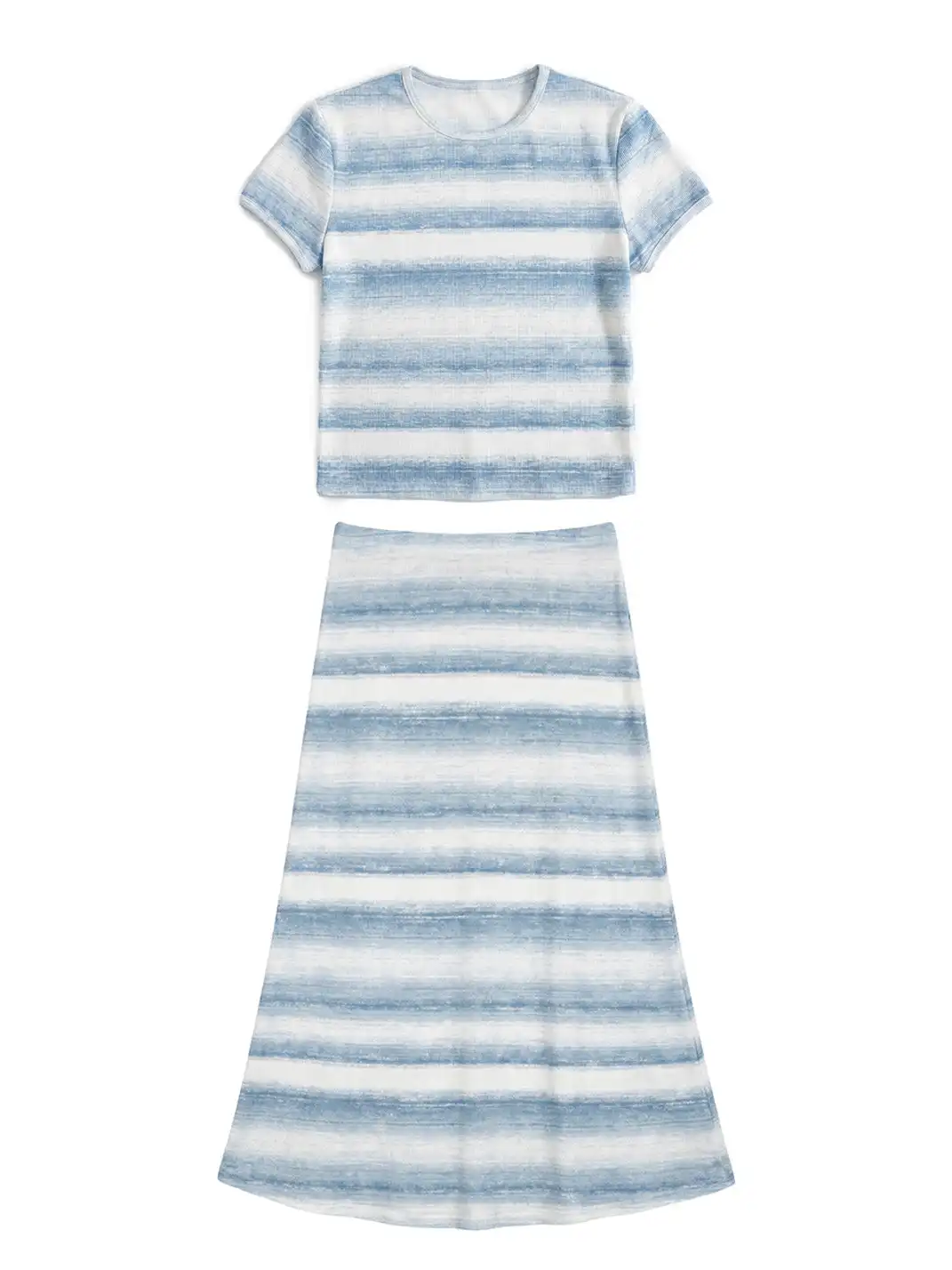 Risque Rose | Blue Striped Ribbed T-Shirt & Long Dress Set