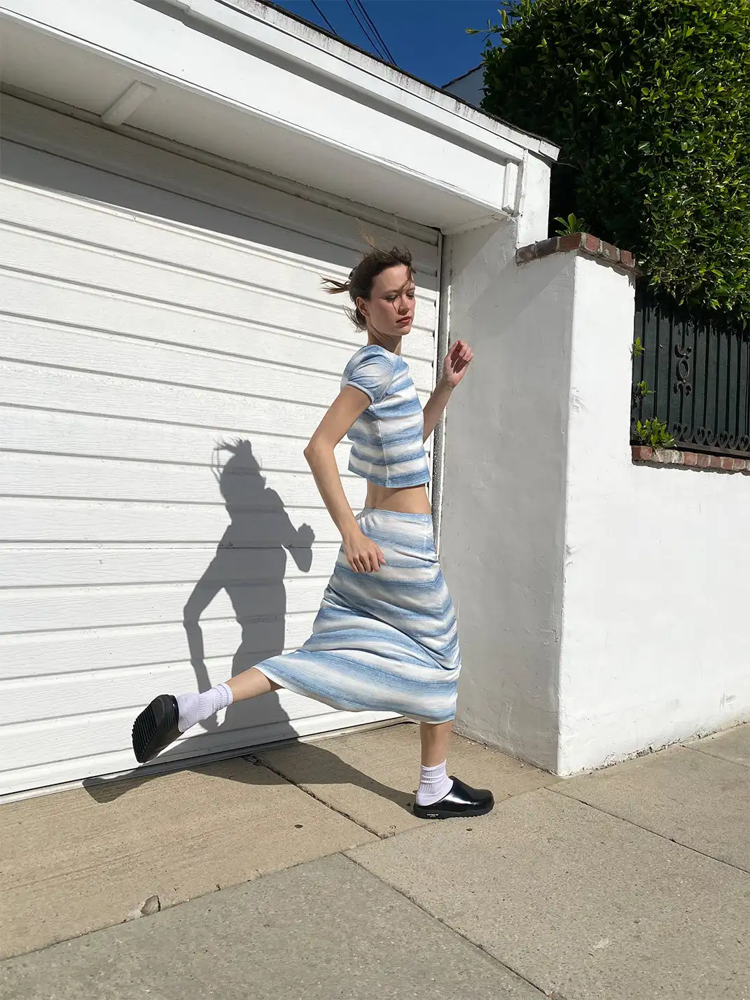 Risque Rose | Blue Striped Ribbed T-Shirt & Long Dress Set