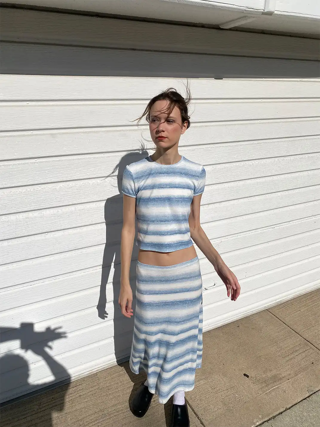 Risque Rose | Blue Striped Ribbed T-Shirt & Long Dress Set