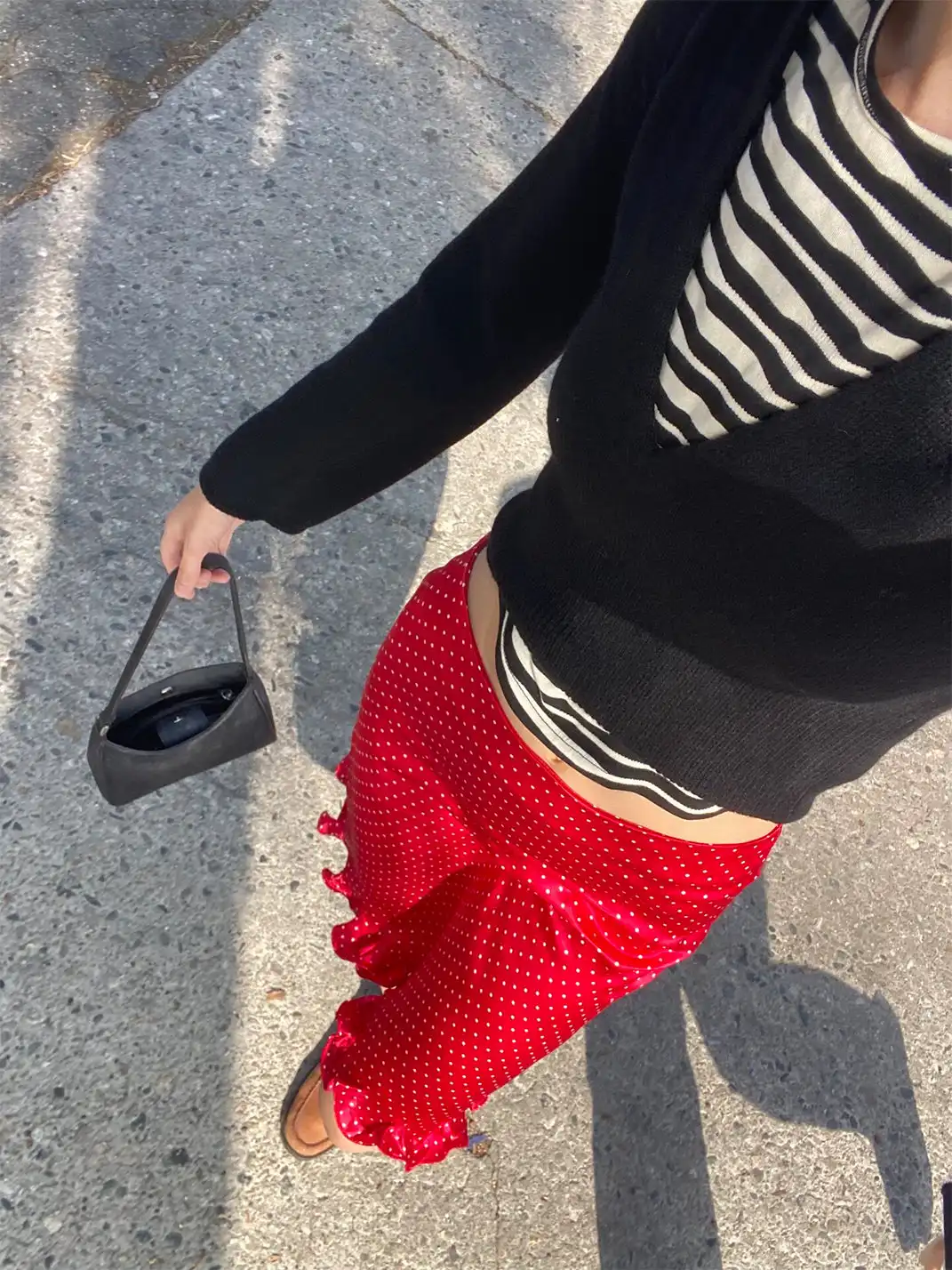 Risque Rose | Wool Knitwear + Polka Dot Satin Silk Skirt