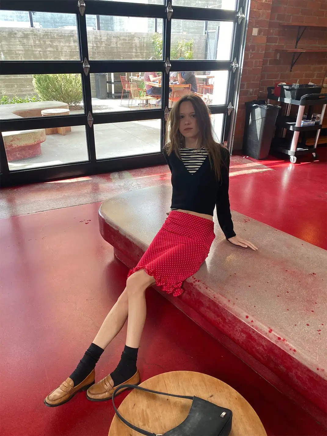 Risque Rose | Wool Knitwear + Polka Dot Satin Silk Skirt