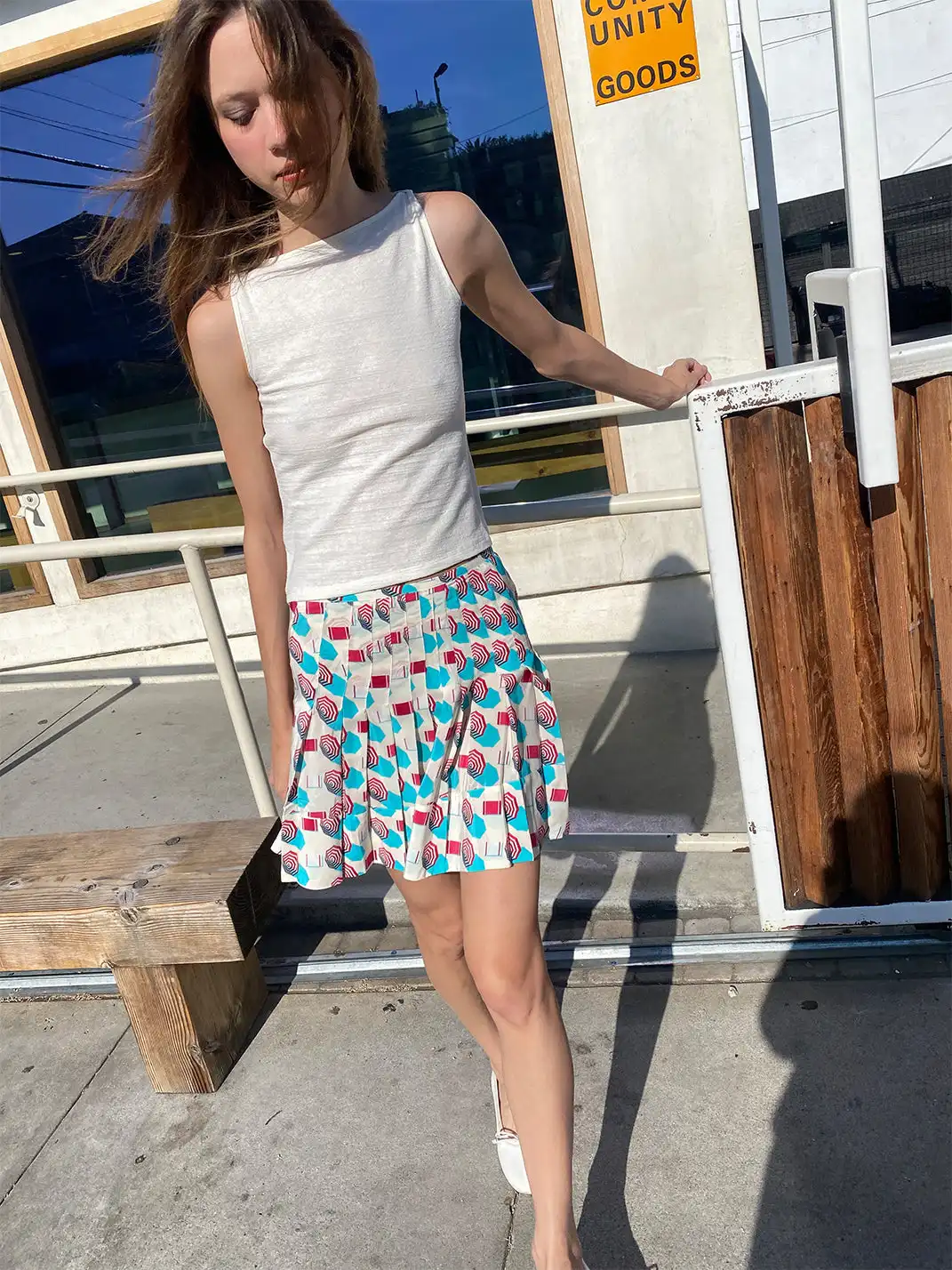 Risque Rose | Silk Crepe De Chine Umbrella Printed Pleated Skirt
