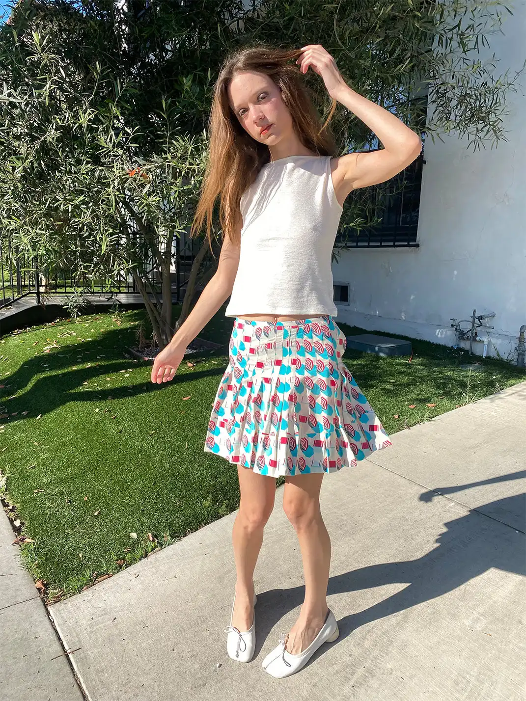 Risque Rose | Silk Crepe De Chine Umbrella Printed Pleated Skirt
