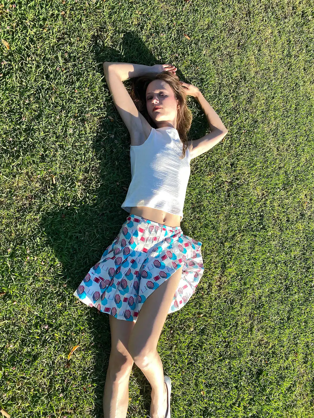 Risque Rose | Silk Crepe De Chine Umbrella Printed Pleated Skirt