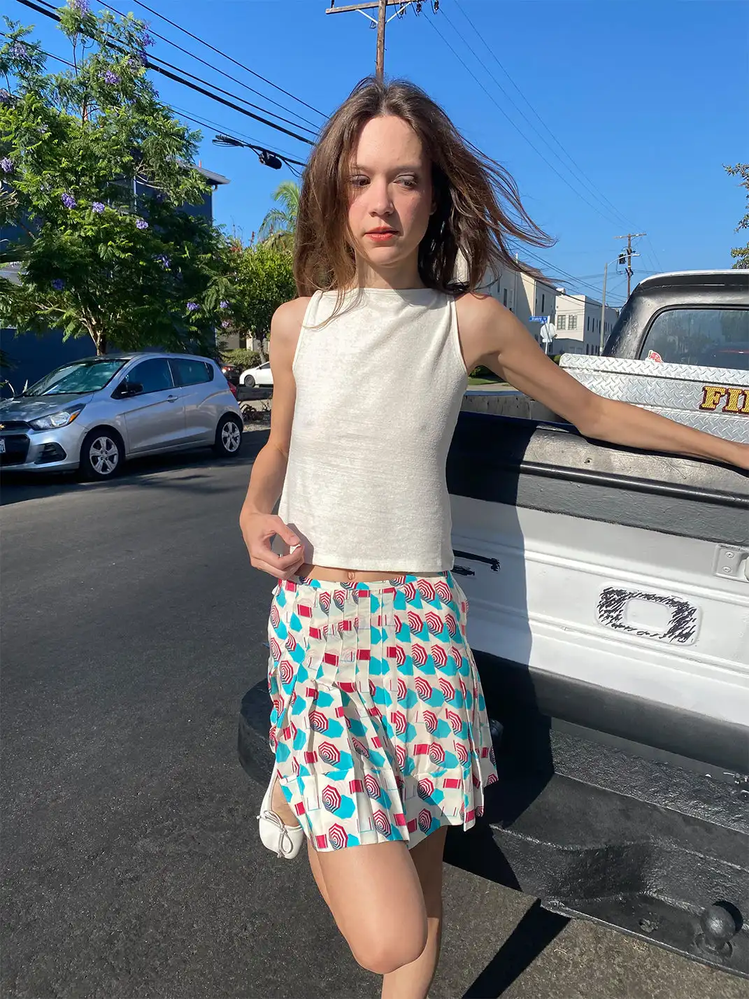 Risque Rose | Silk Crepe De Chine Umbrella Printed Pleated Skirt