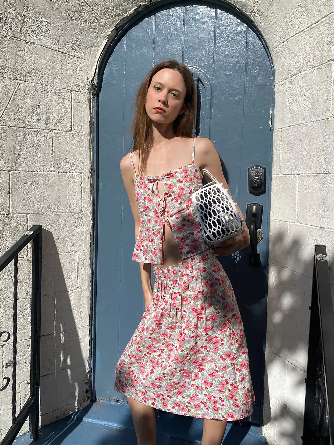 Risque Rose | Linen Floral Camisole And Skirt Set