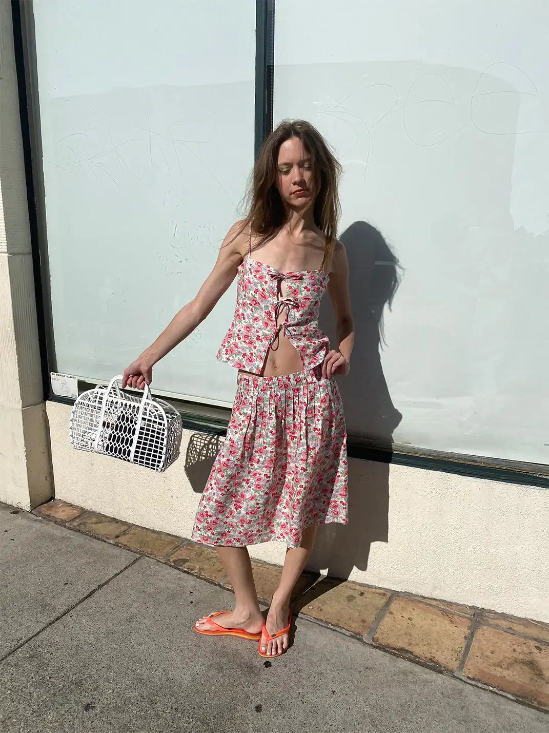 Risque Rose | Linen Floral Camisole And Skirt Set