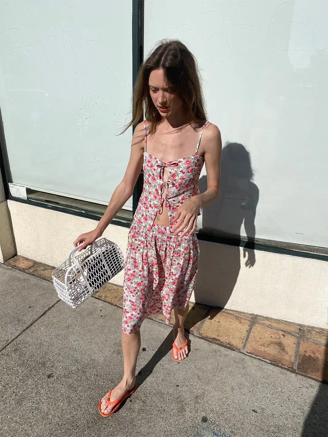 Risque Rose | Linen Floral Camisole And Skirt Set