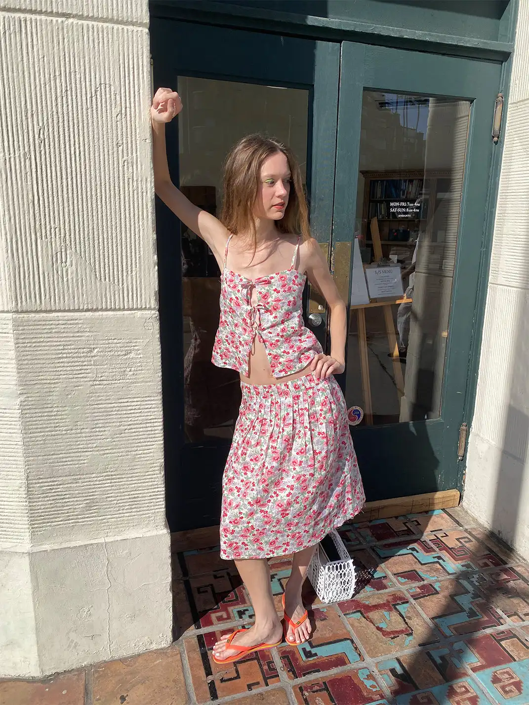 Risque Rose | Linen Floral Camisole And Skirt Set