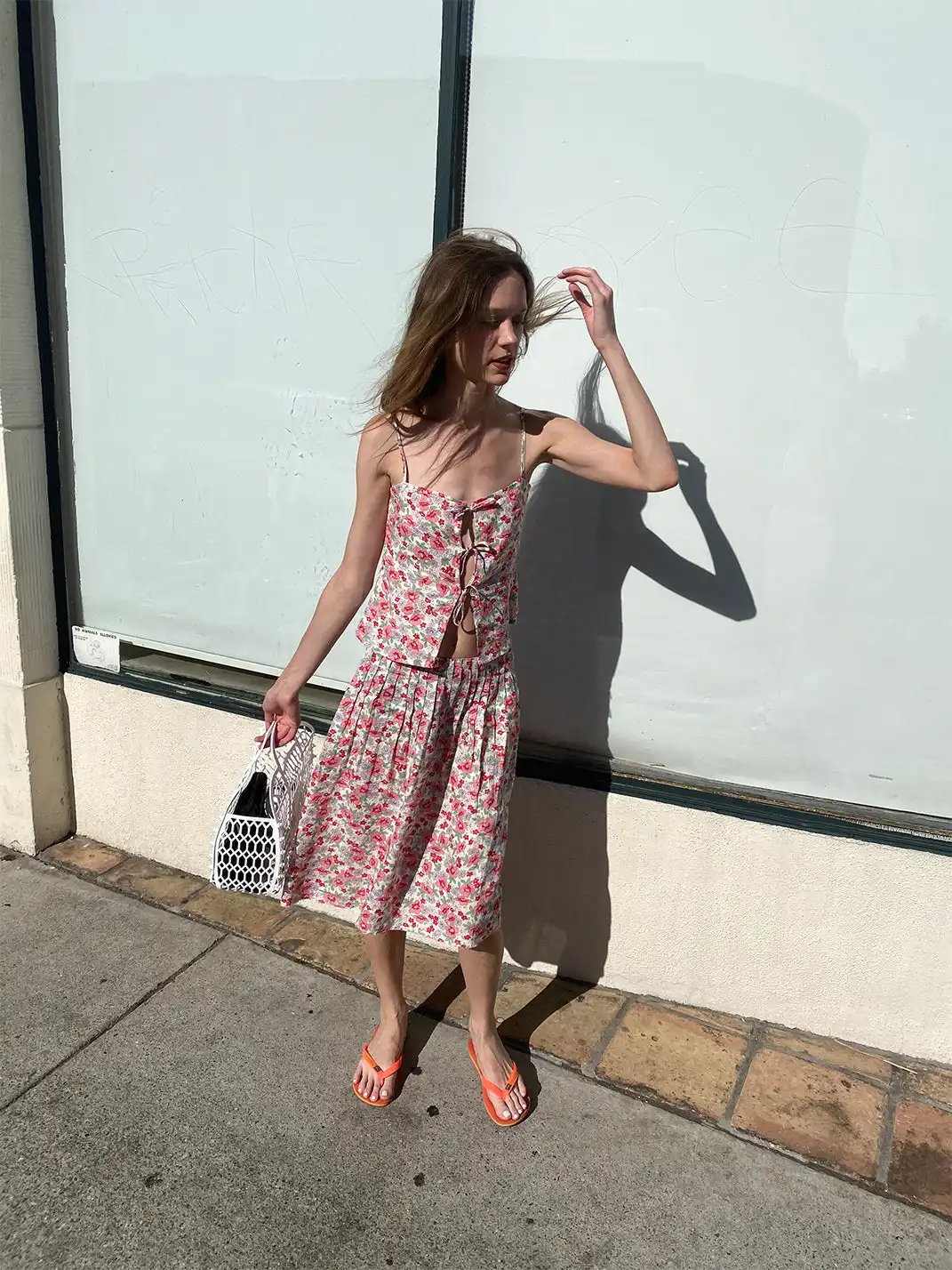 Risque Rose | Linen Floral Camisole And Skirt Set