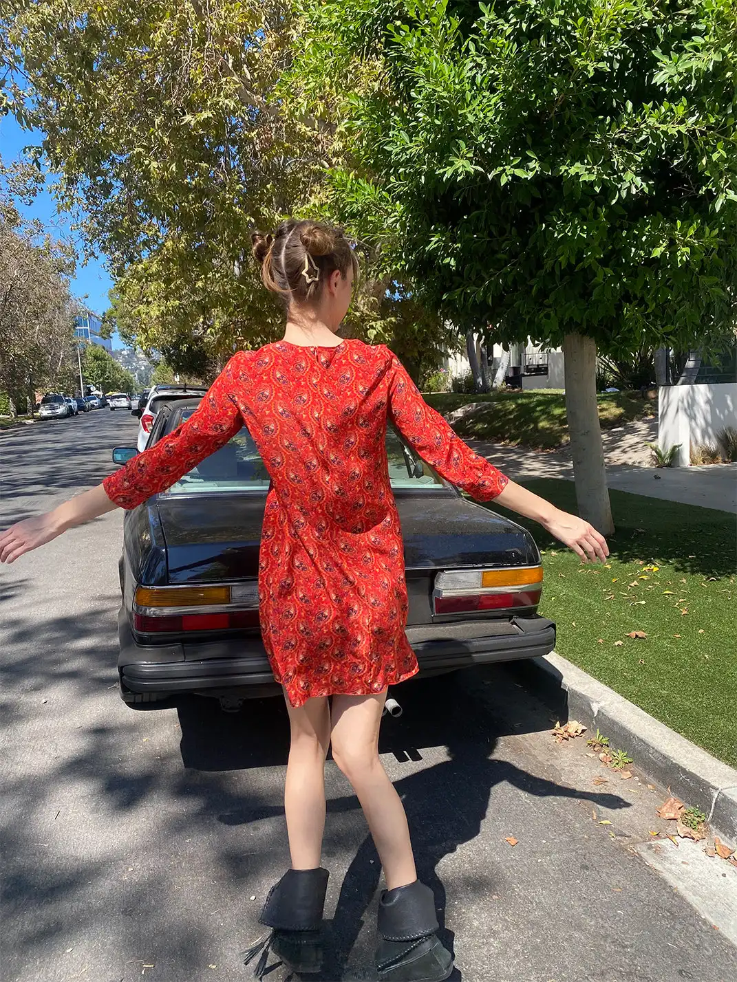 Risque Rose | Orange Red Printed Silk Dress