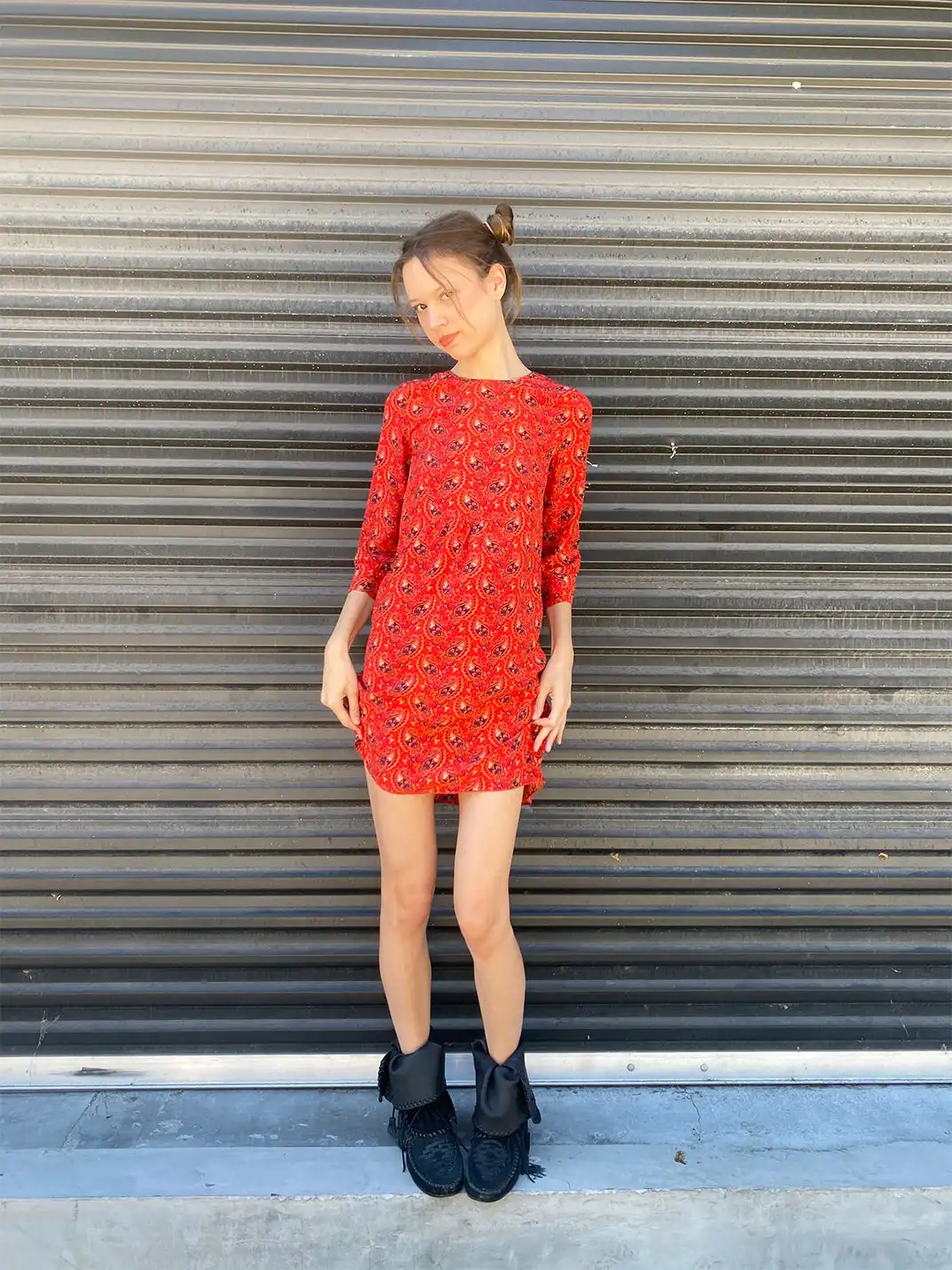 Risque Rose | Orange Red Printed Silk Dress