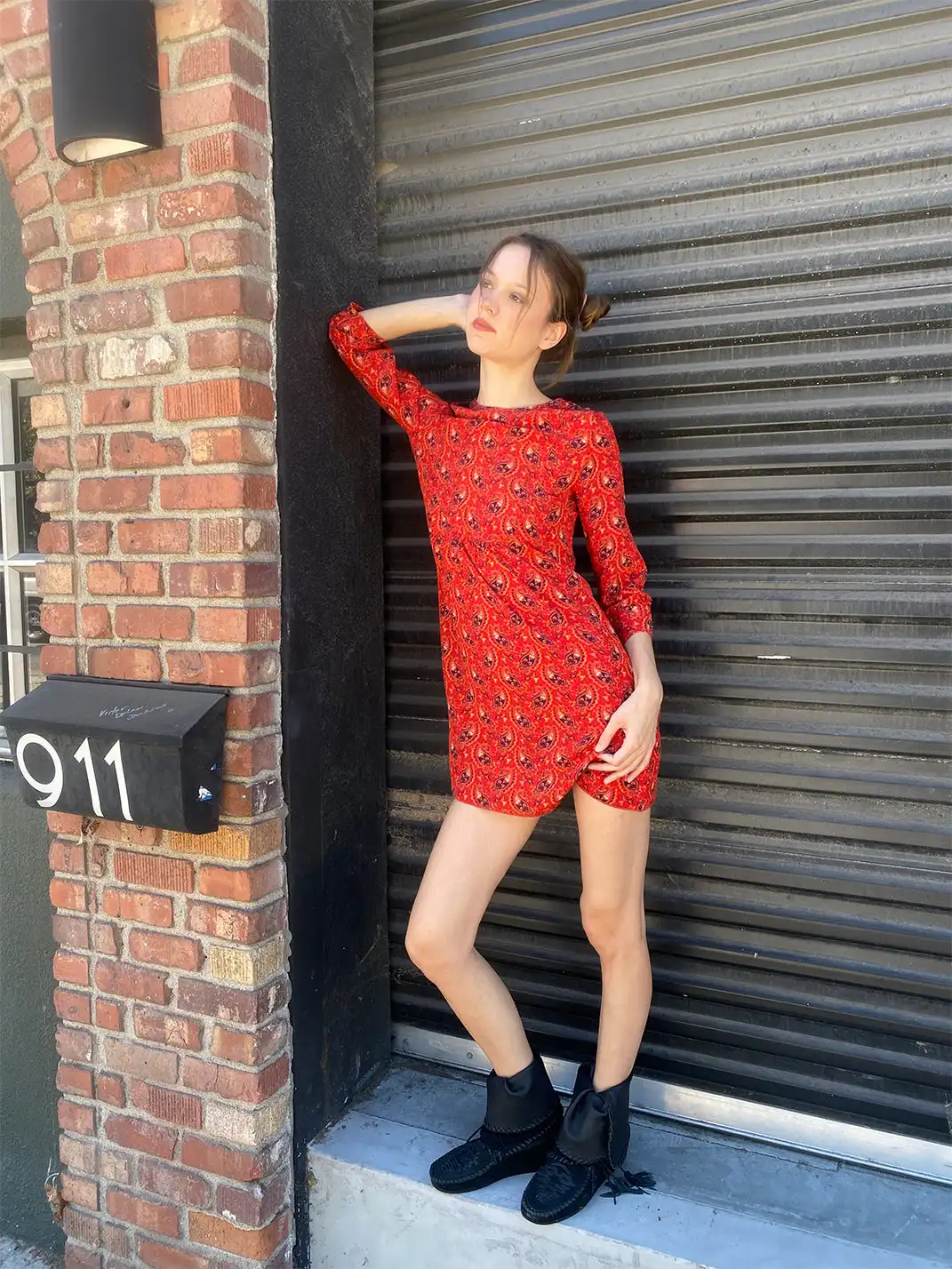 Risque Rose | Orange Red Printed Silk Dress
