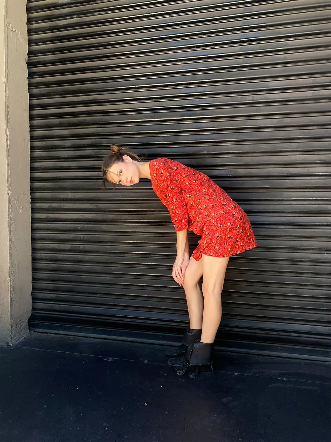 Risque Rose | Orange Red Printed Silk Dress