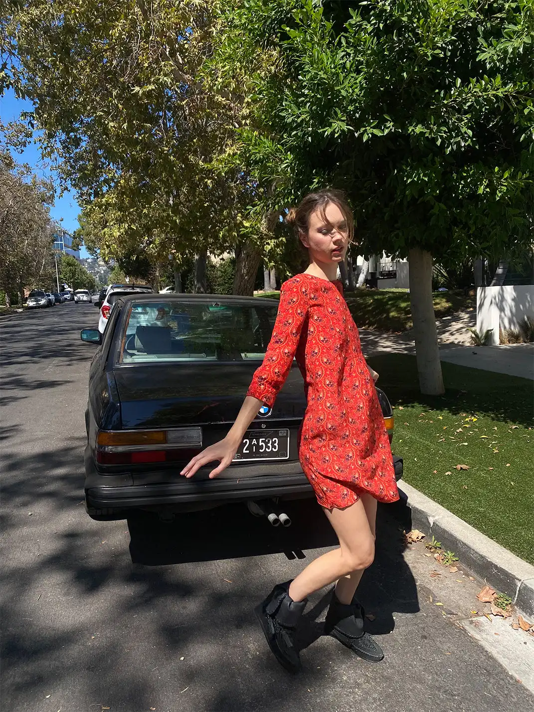 Risque Rose | Orange Red Printed Silk Dress