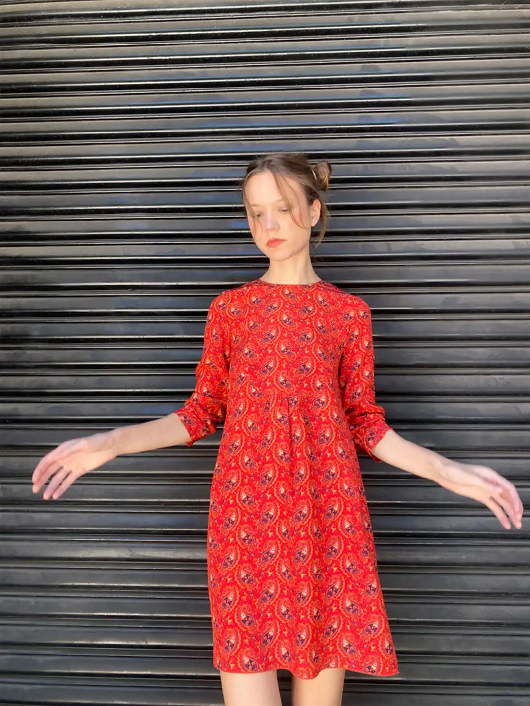 Risque Rose | Orange Red Printed Silk Dress