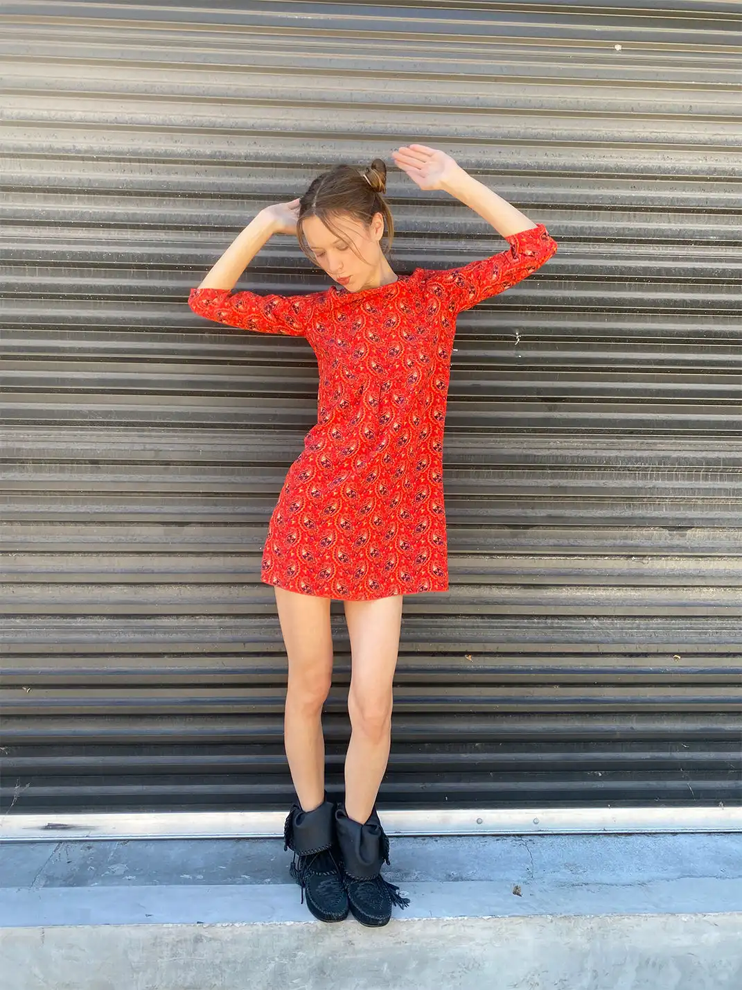 Risque Rose | Orange Red Printed Silk Dress