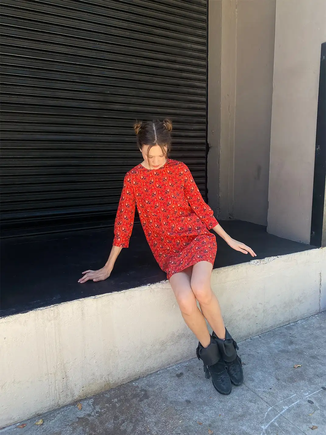 Risque Rose | Orange Red Printed Silk Dress