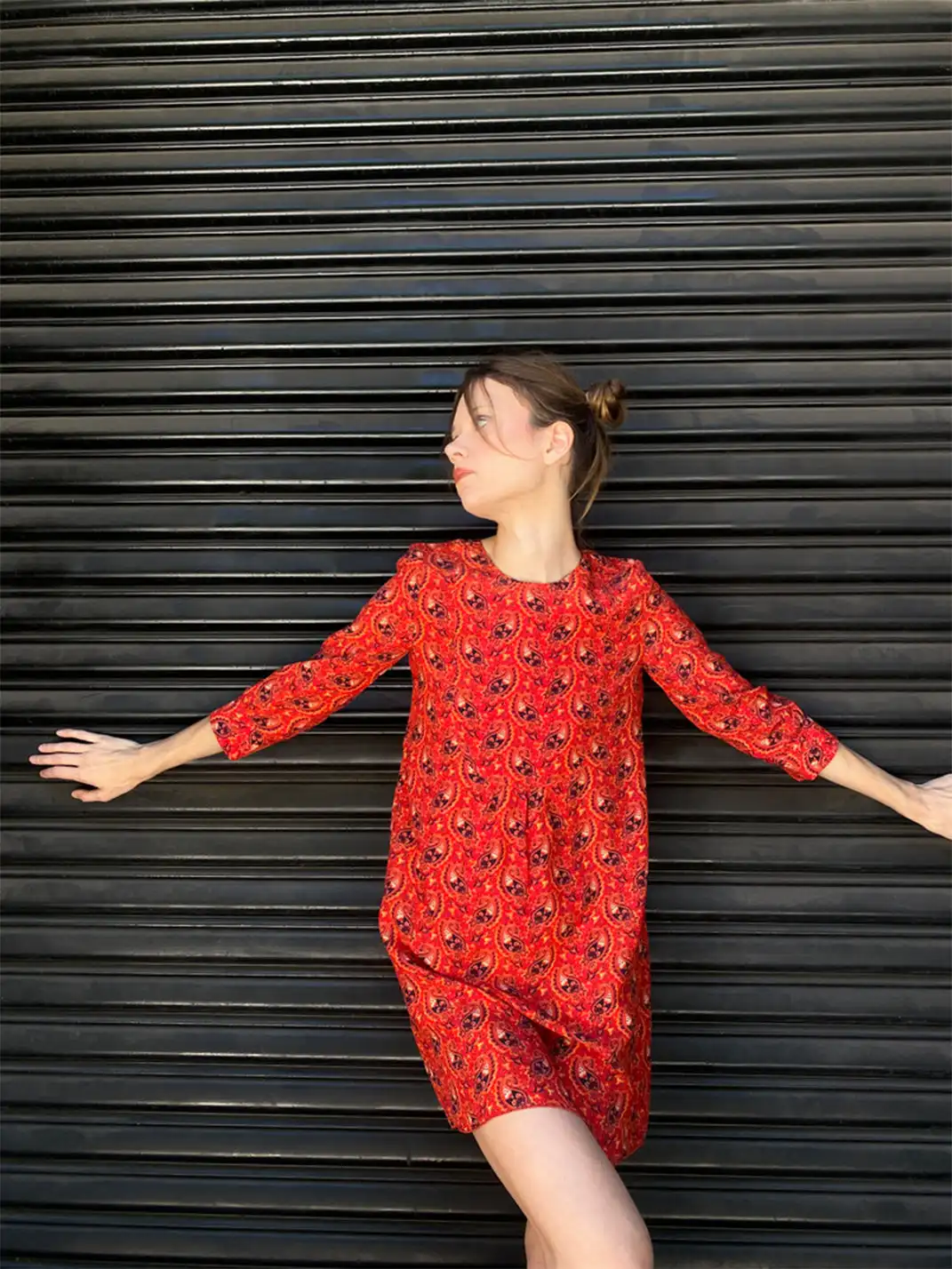 Risque Rose | Orange Red Printed Silk Dress