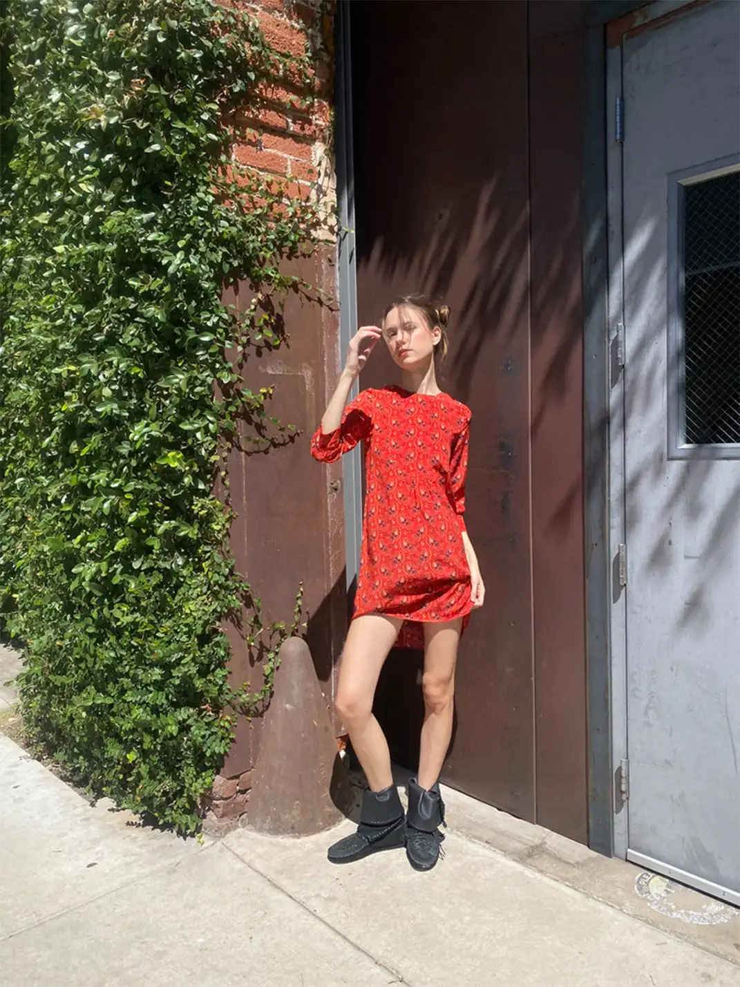 Risque Rose | Orange Red Printed Silk Dress