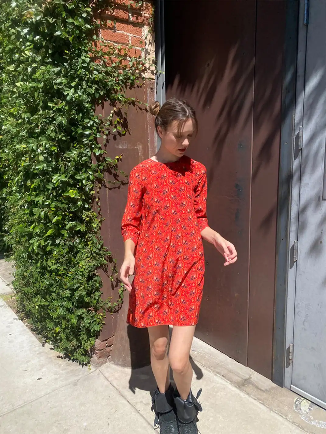 Risque Rose | Orange Red Printed Silk Dress