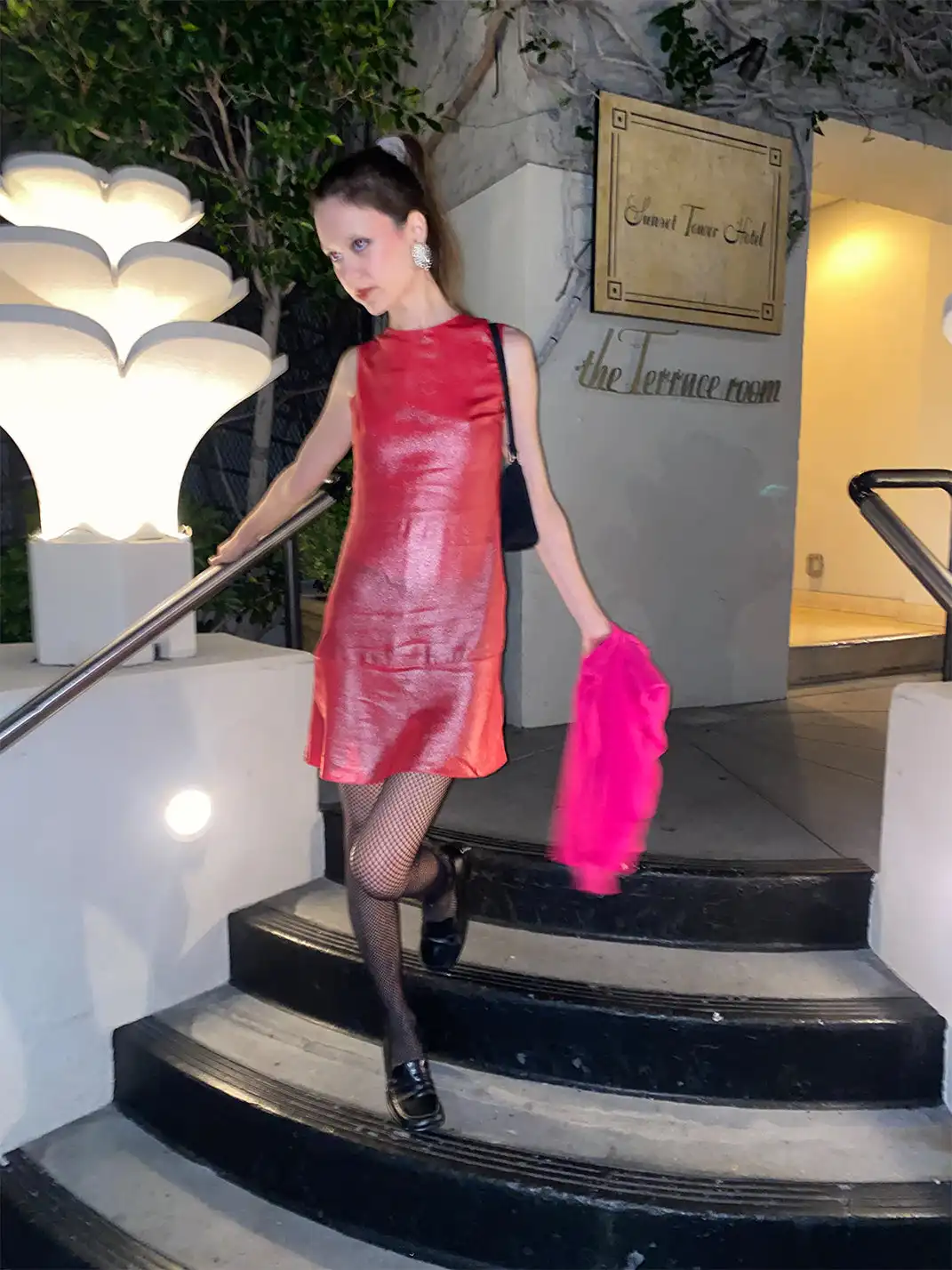 Risque Rose | Chili Red Silver Hot Stamping Silk Crepe De Chine Dress