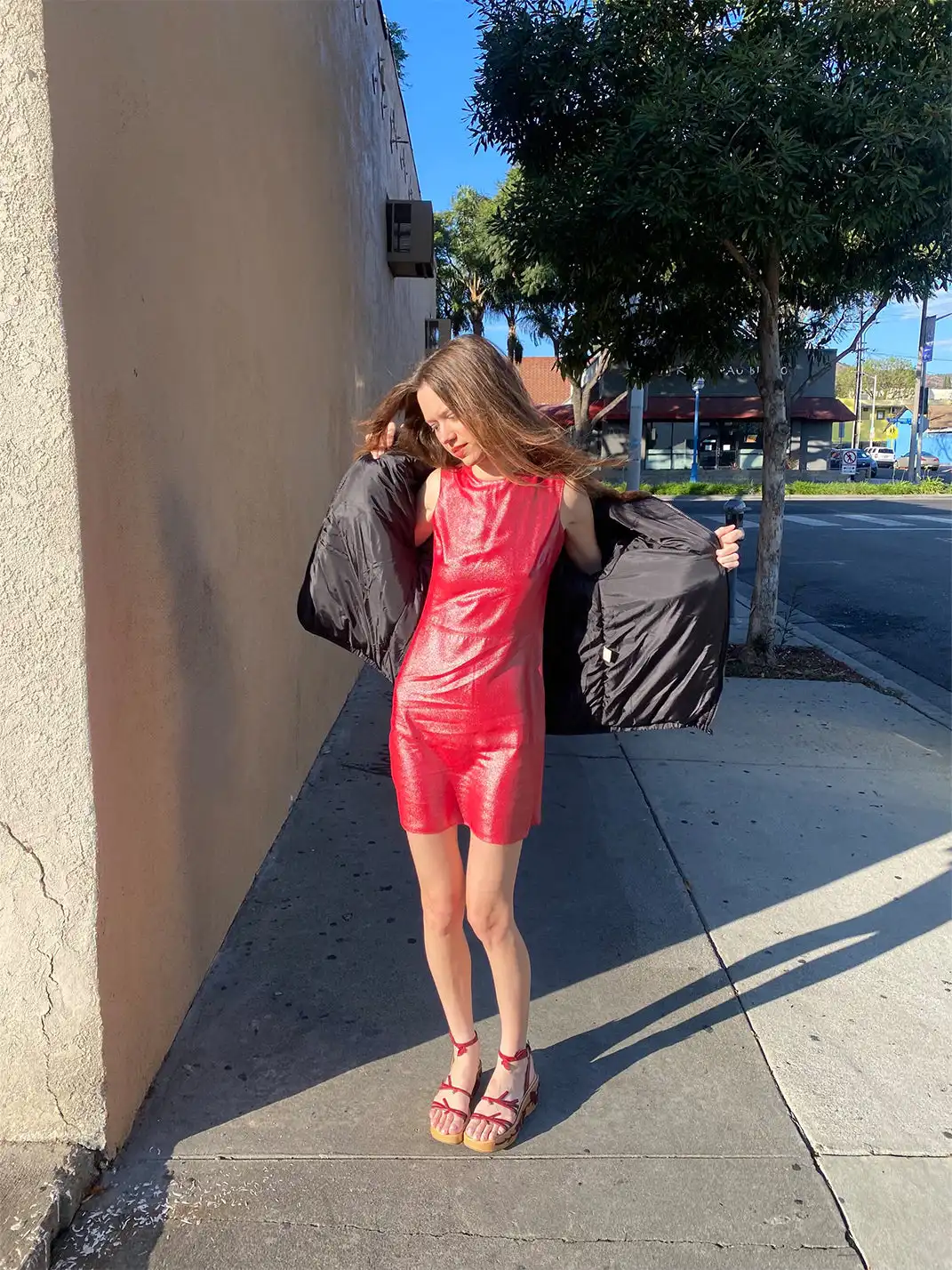 Risque Rose | Chili Red Silver Hot Stamping Silk Crepe De Chine Dress