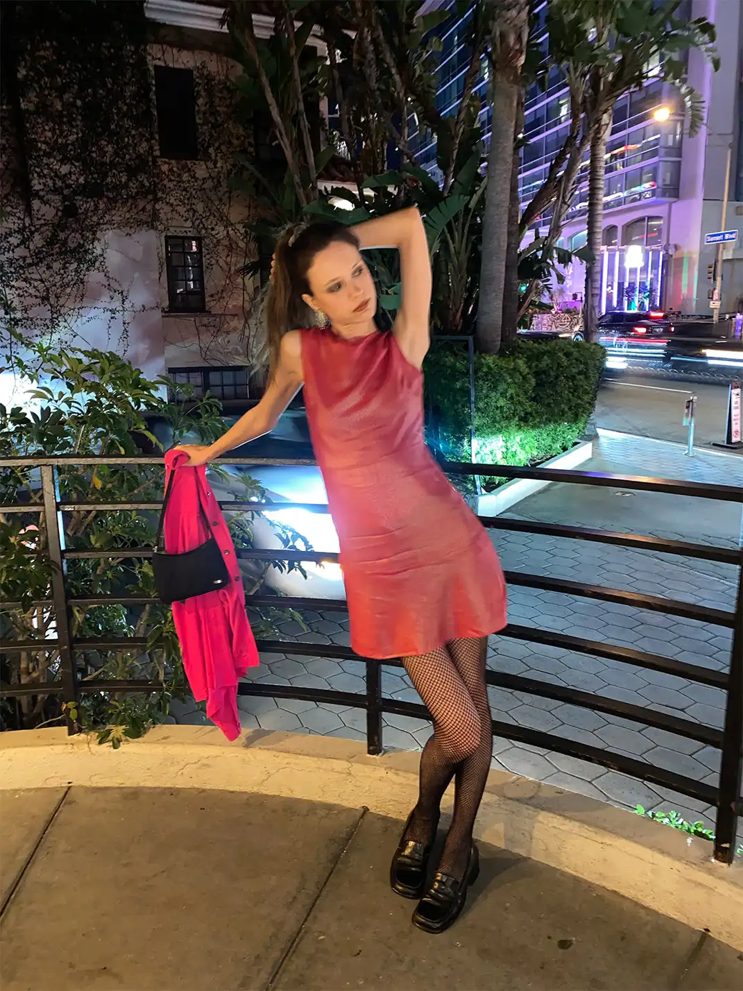 Risque Rose | Chili Red Silver Hot Stamping Silk Crepe De Chine Dress