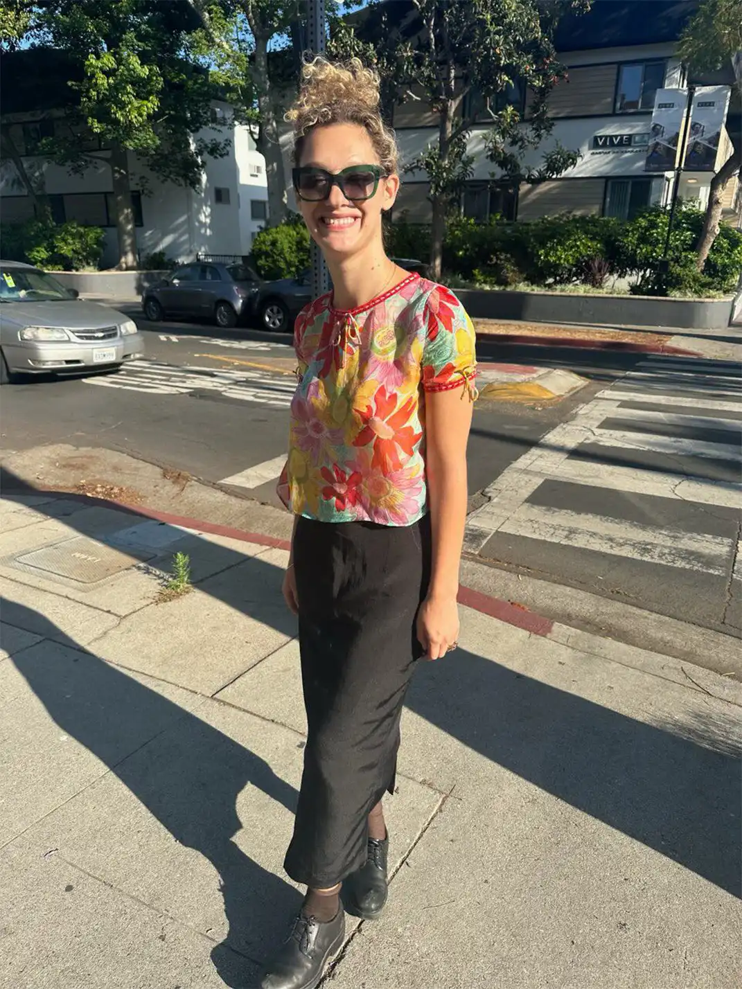 Risque Rose | Sunflower Silk Short-Sleeve Blouse