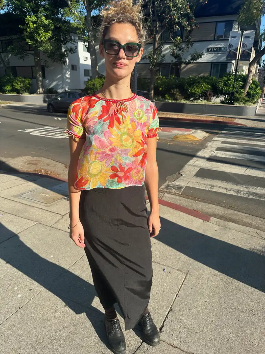 Risque Rose | Sunflower Silk Short-Sleeve Blouse
