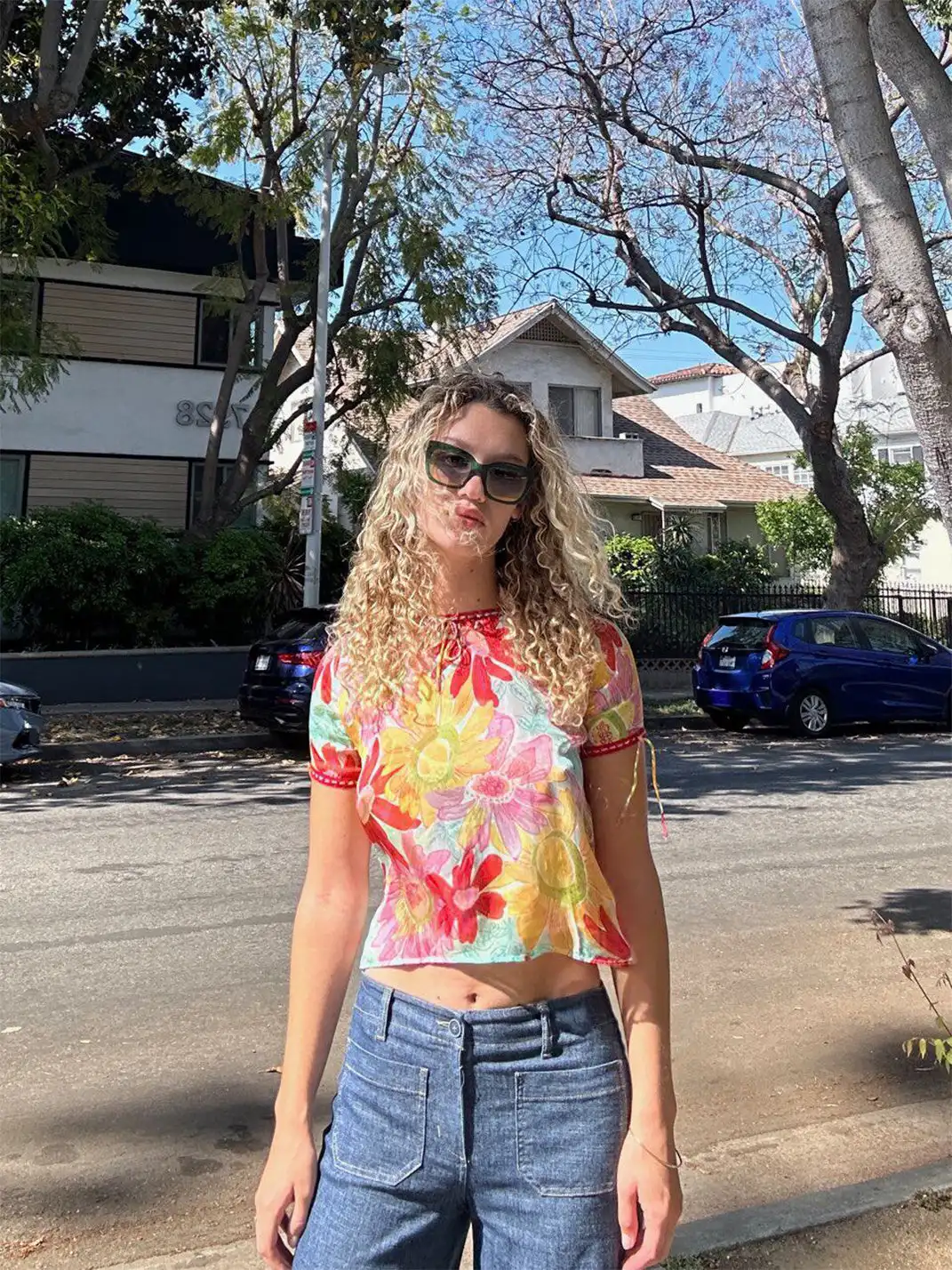 Risque Rose | Sunflower Silk Short-Sleeve Blouse