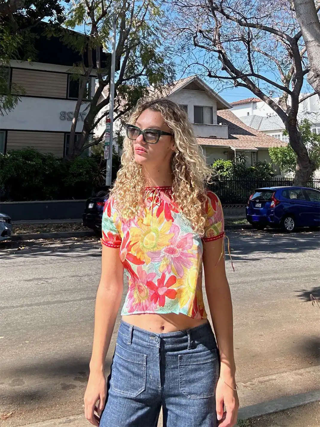 Risque Rose | Sunflower Silk Short-Sleeve Blouse