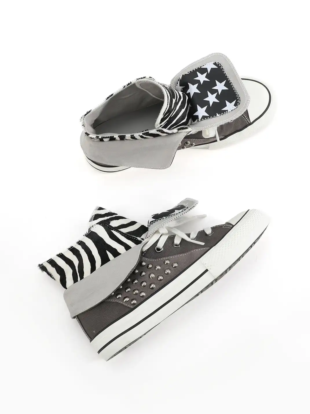 NumbAsia | Zebra Print Rivet Suede Spliced Canvas Shoes