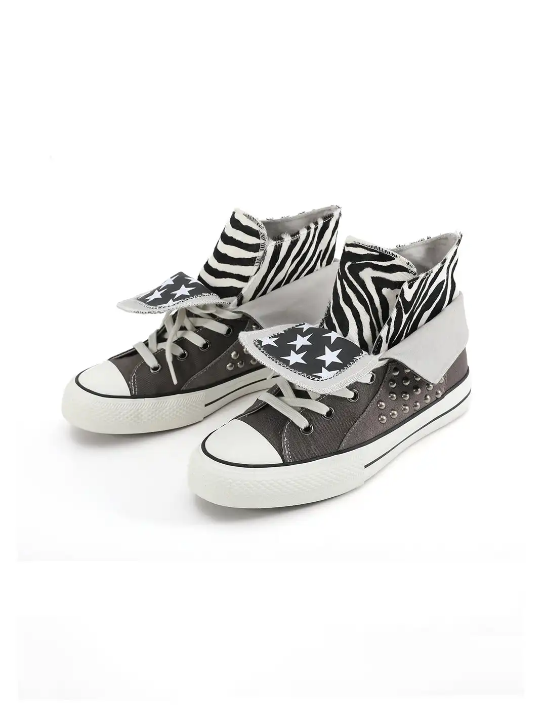 NumbAsia | Zebra Print Rivet Suede Spliced Canvas Shoes