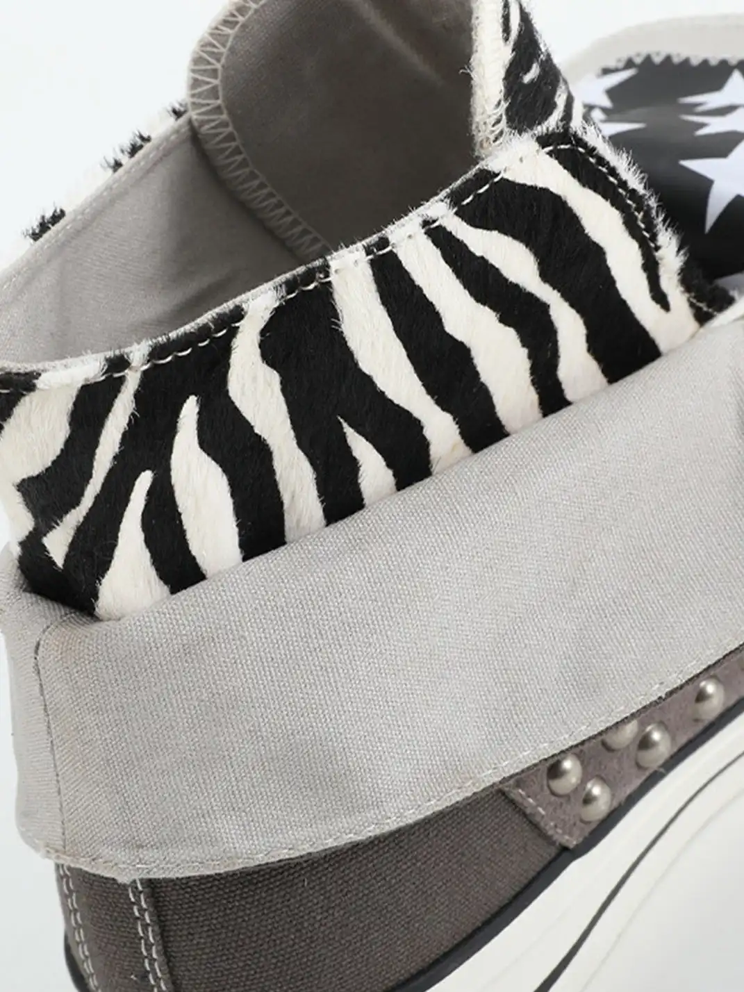 NumbAsia | Zebra Print Rivet Suede Spliced Canvas Shoes