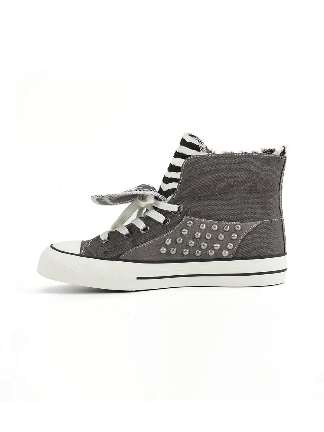 NumbAsia | Zebra Print Rivet Suede Spliced Canvas Shoes