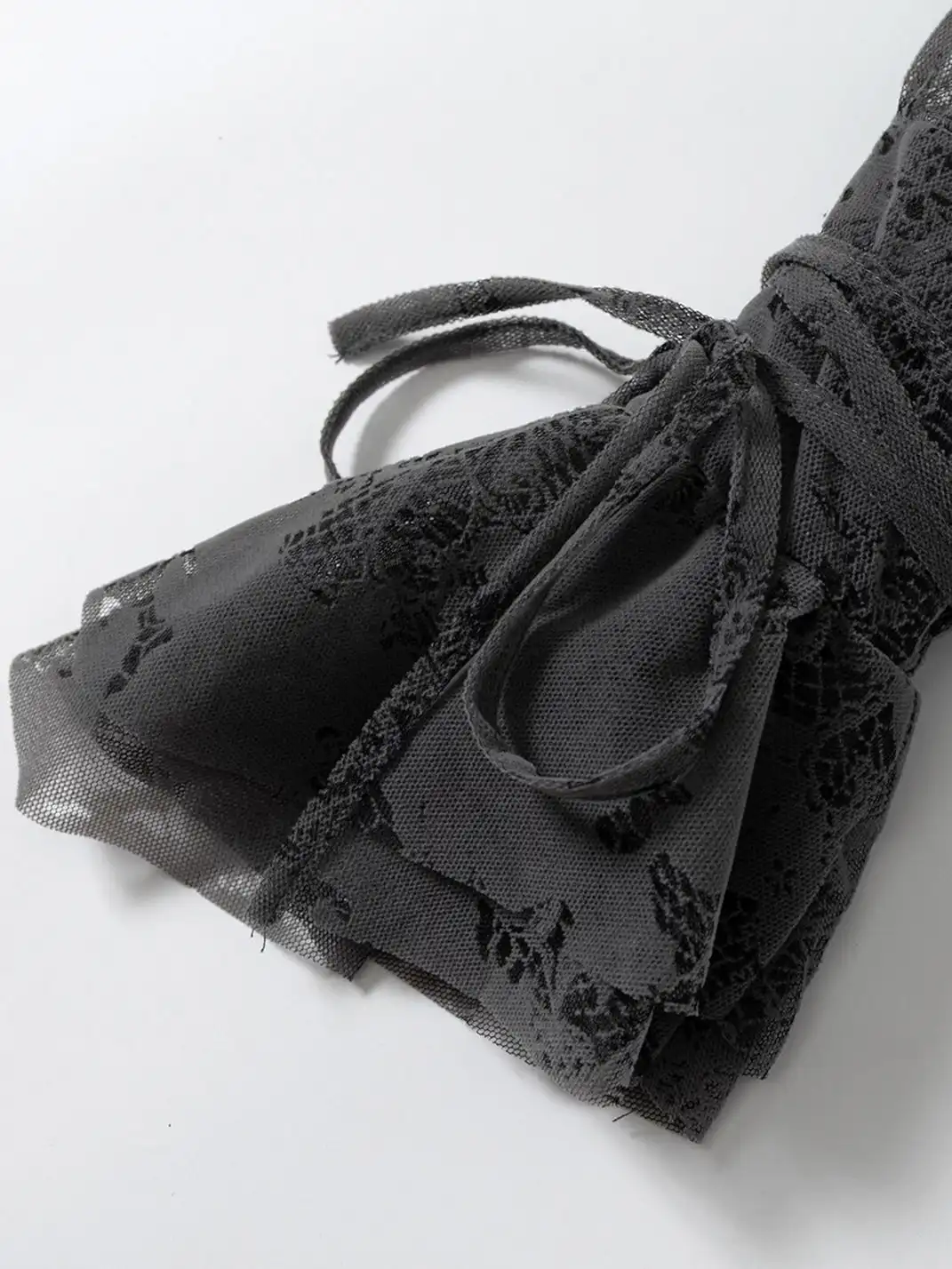 NO ROMANCE | Lace Ruffled Flocked Stand Collar Shirt