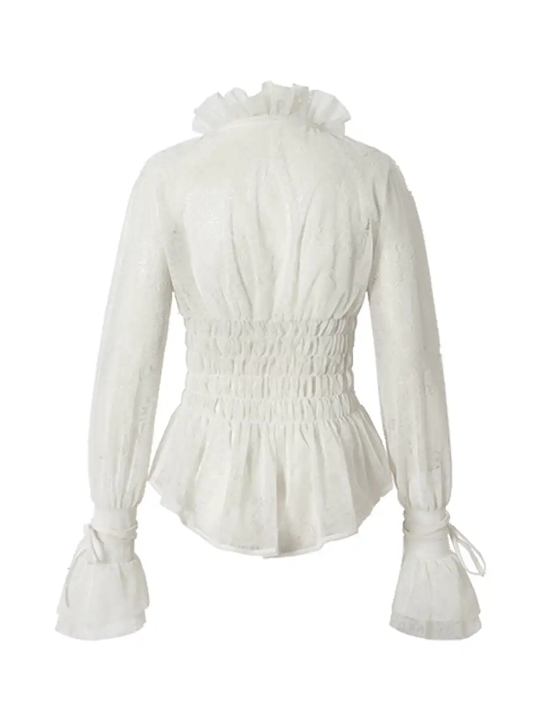 NO ROMANCE | Lace Ruffled Flocked Stand Collar Shirt
