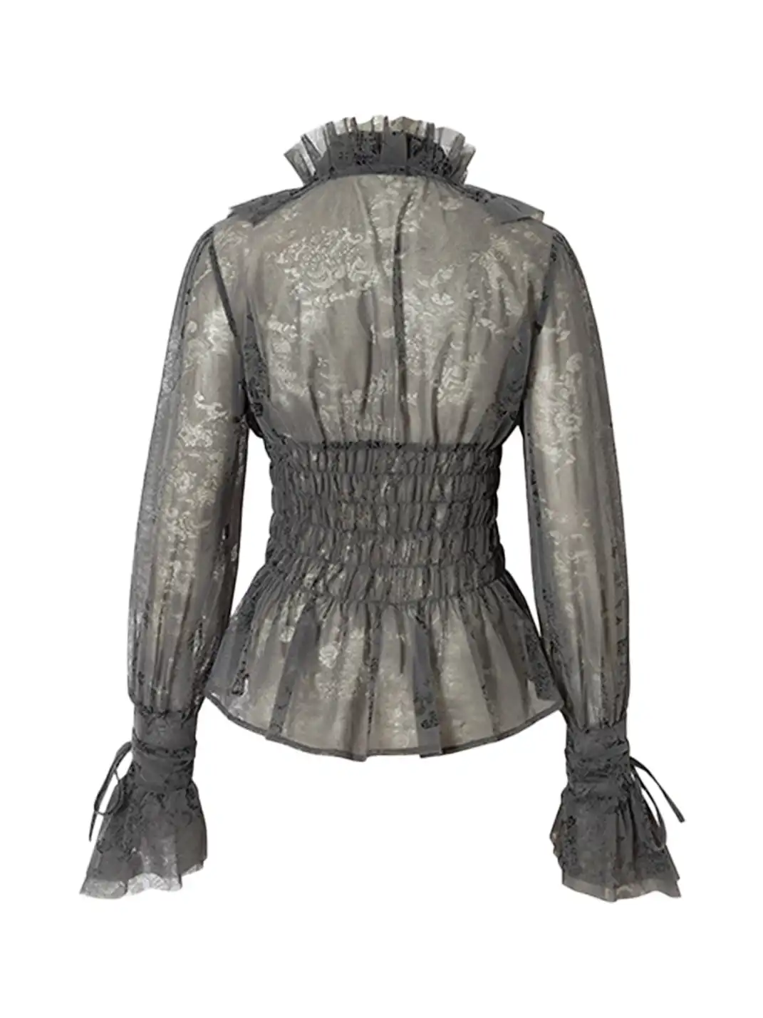 NO ROMANCE | Lace Ruffled Flocked Stand Collar Shirt