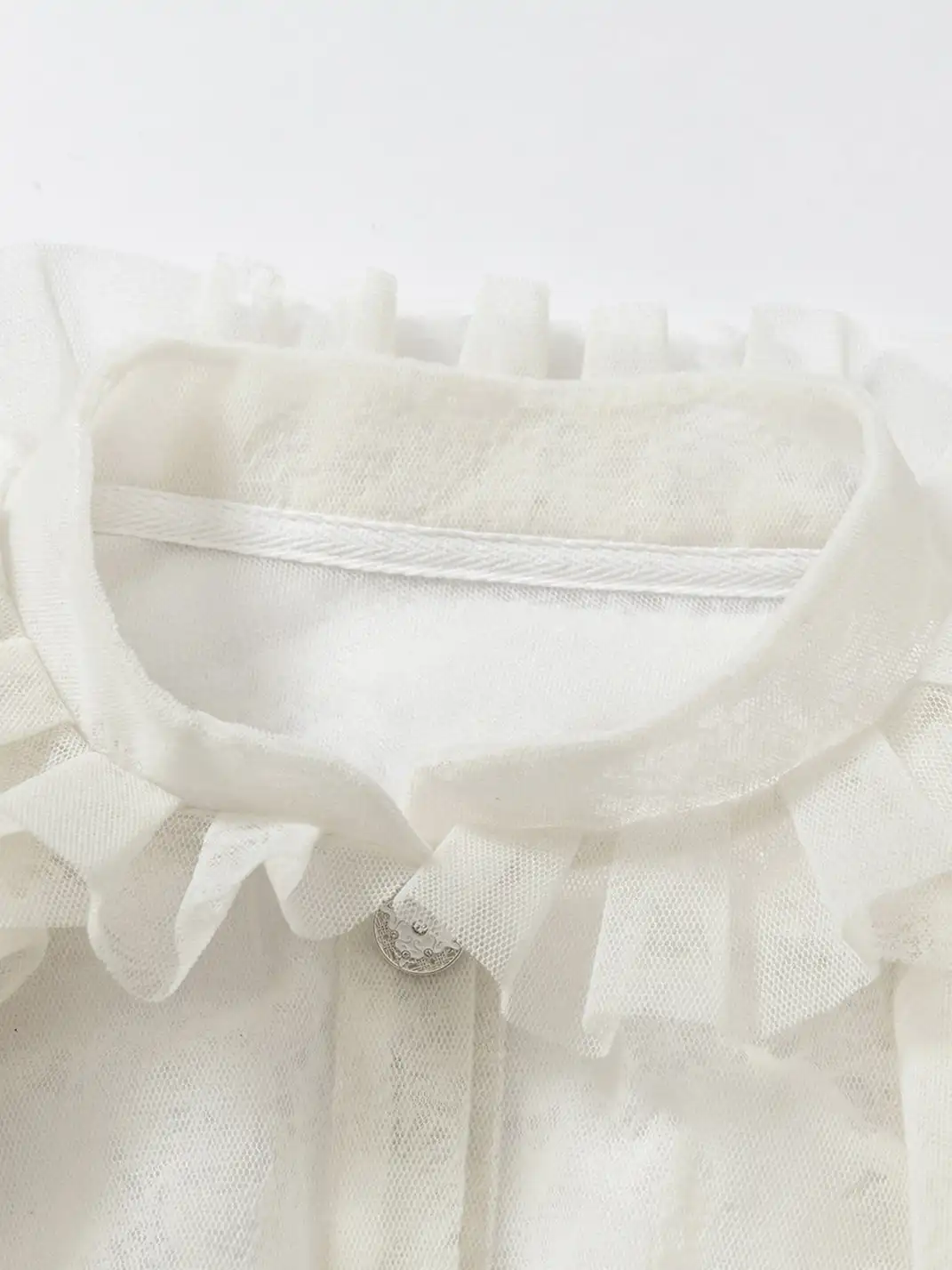 NO ROMANCE | Lace Ruffled Flocked Stand Collar Shirt