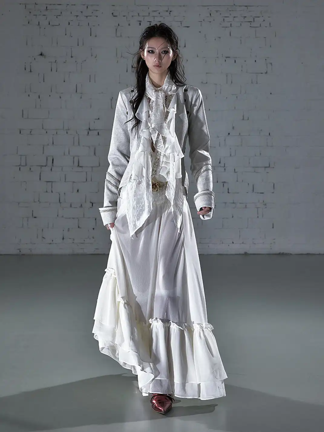 NO ROMANCE | Vintage Chiffon Patchwork Knight PU Jacket