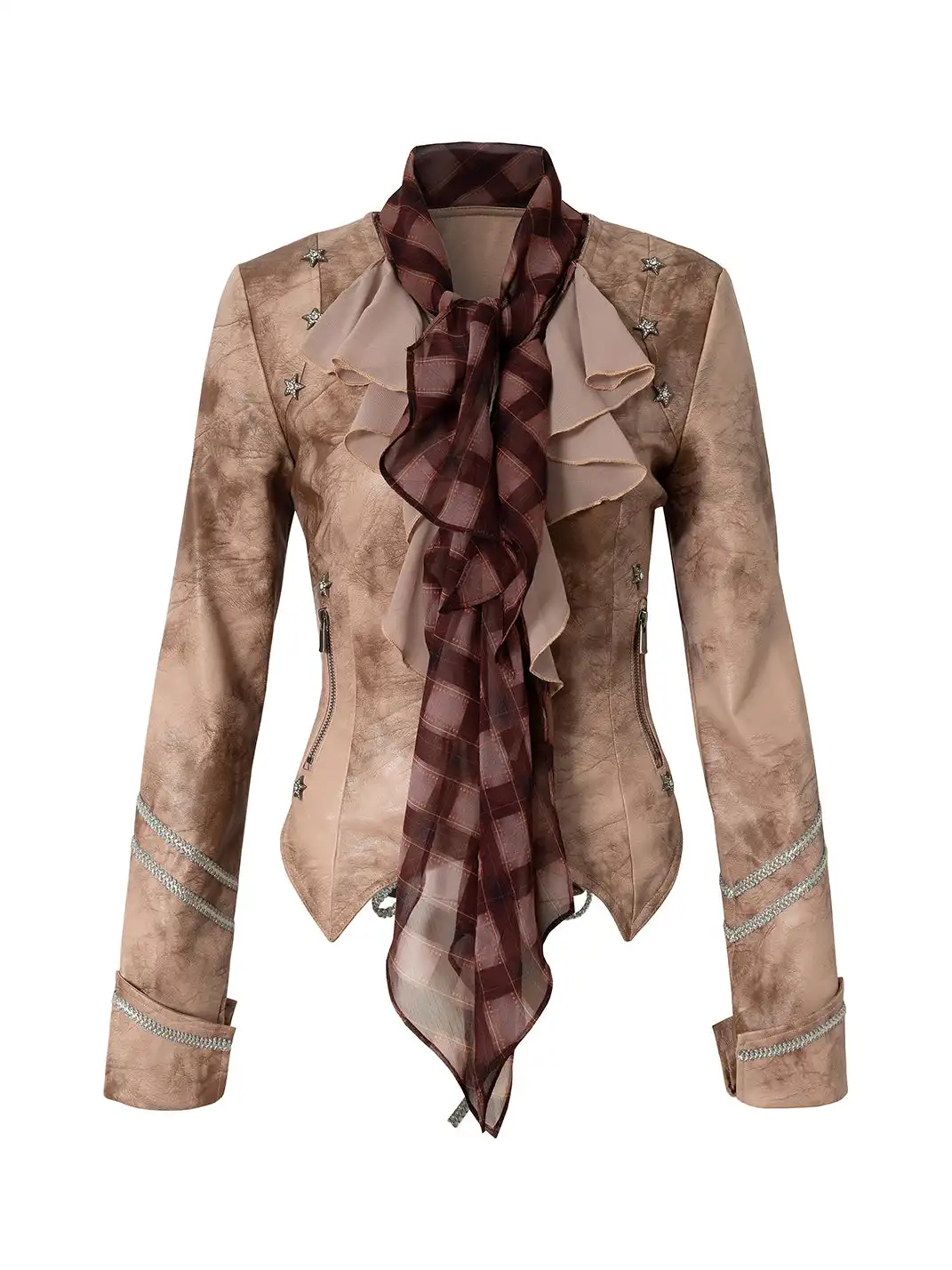NO ROMANCE | Vintage Chiffon Patchwork Knight PU Jacket