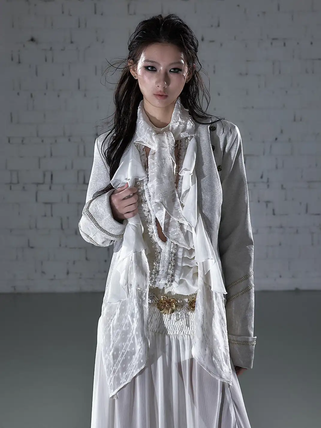 NO ROMANCE | Vintage Chiffon Patchwork Knight PU Jacket